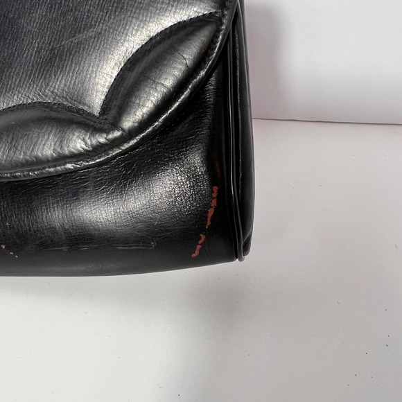 Vintage 1950's Lennox Black Leather Clutch‎ Evening Bag Gold Fleur de Lis Detail - Picture 2 of 10